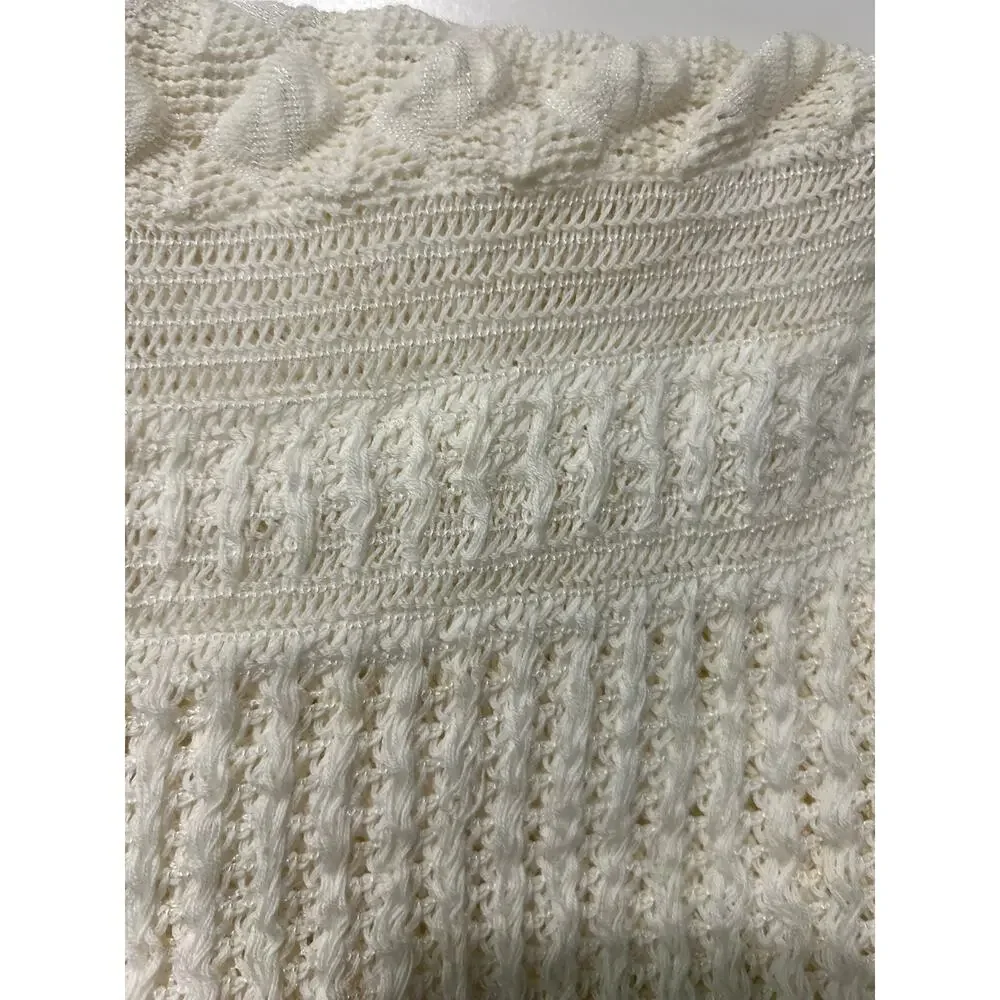 Vintage 1970s Baby Blanket Styled by Allegheny Ivory Popcorn Knit USA FLAW